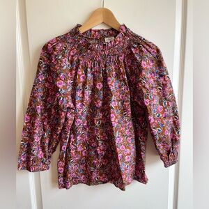 J.crew Smocked Neck puffed sleeve Printed Top size PS